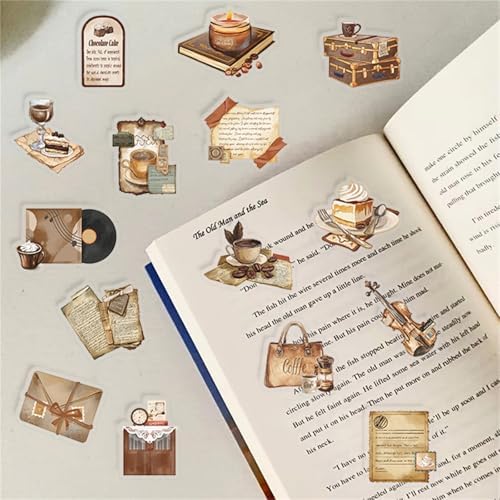 50 PCS Retro Coffee Shop Stickers for Scrapbooking Journaling Junk Journal Scrapbook Supplies - Waterproof Transparent PET Aesthetic Decals for Resin Crafts Decorative Art Crafts (Retro) - Image 5