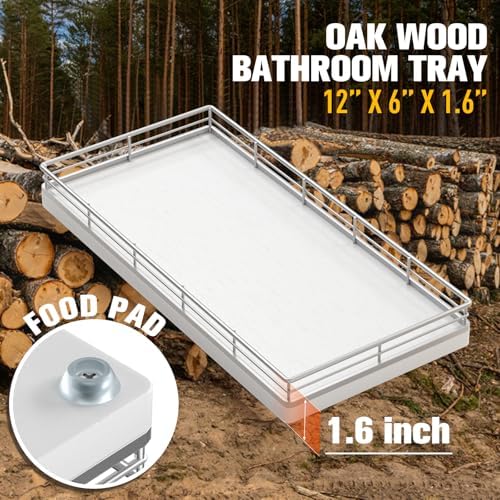 Bathroom Vanity Tray for Countertop, 12" x 6" Oak Wood Toilet Tank Tray - Image 3