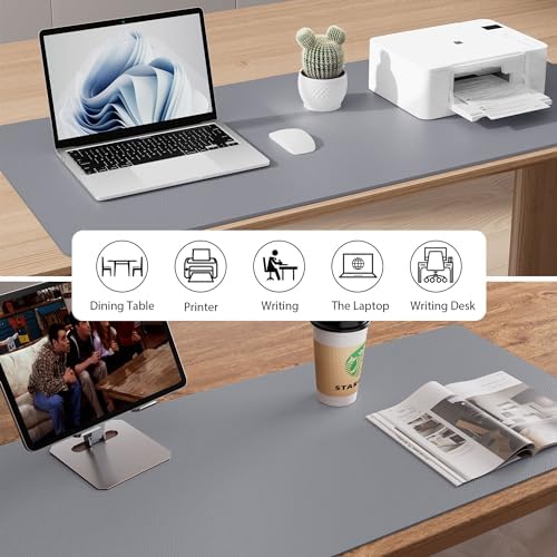 Aothia Leather Desk Pad Protector, Mouse Pad, Office Desk Mat, Non-Slip PU Leather Desk Blotter, Laptop Desk Pad, Waterproof Desk Writing Pad for Office and Home (48"x17", Light Grey) - Image 5