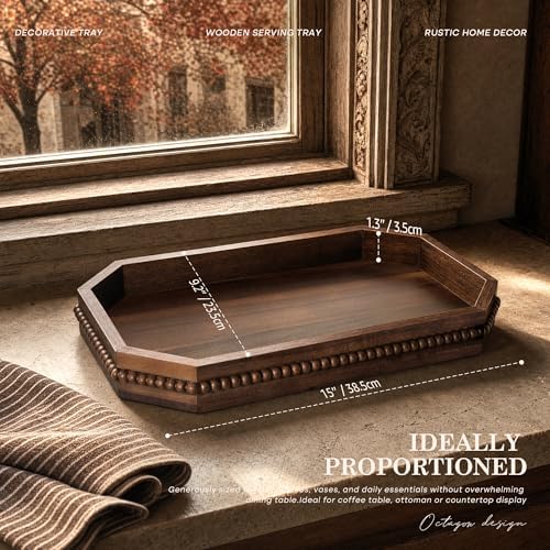 EOSAHR Acacia Wood Decorative Tray: Serving Tray for Table Decor,Dark Brown - Image 2