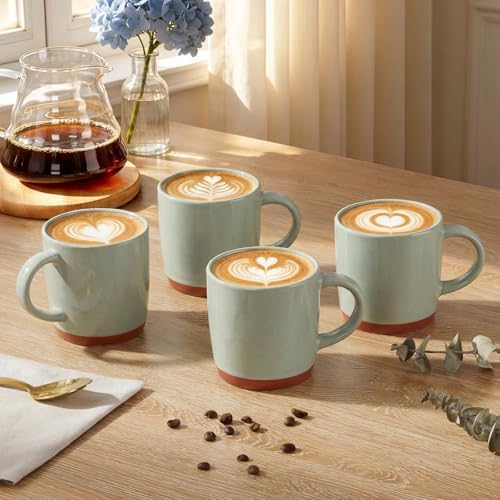 E-far Ceramic Coffee Mug Set of 4, 12oz Modern Coffee Cups, Speckled Green - Image 4