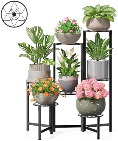 7 Tier Metal Patio Plant Stand Outdoor, Heavy Duty Flower Stands for Indoor Plants, Floding Tall Corner Shelf for Diaplay Racks for Home Decor, Graden, Balcony -BlackDiamond by Unknown