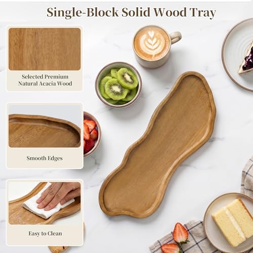 Small Wooden Tray | Acacia Wood Tray for Vanity, Bathroom Counter, Coffee Table & Toilet | Perfect for Jewelry, Remote, Perfumes & Catch All | Mini Charcuterie Board Serving Platter (Footprint Shape) - Image 3