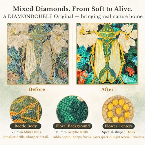 DIAMONDOUBLE High End Diamond Art Kits for Adults, 12x16 5D Diamond Painting on Velvet Canvas, Beetle Design with Mixed Acrylic Full Round, Mini & Special Shape Diamonds, Paint by Diamonds Art Decor - Image 3