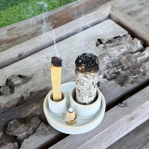 4 in 1 Incense Holder, Ceramic Incense Stick and Palo Santo Holder,Sage Holder for Burning- 4.25" Ceramic Ash Catcher Tray for Meditation and Yoga Room (Celestian) - Image 6