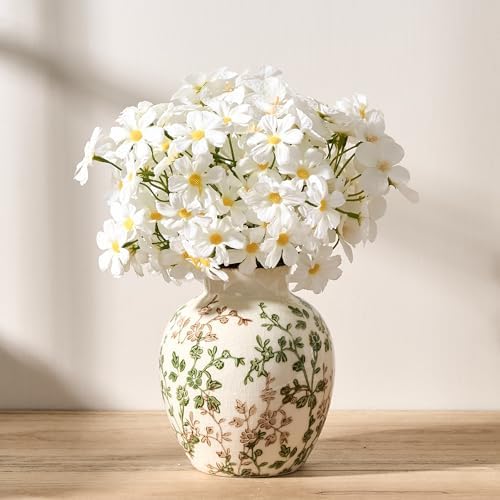 SIDUCAL Ceramic Green and Beige Antique Vase, 5.83 Inch Retro Ice Cracked Chinoiserie Floral Vase, Rustic Farmhouse Vases for Home Decor, Bookshelf, Office, Garden, Chinoiserie Decor, Tuscan Decor by SIDUCAL