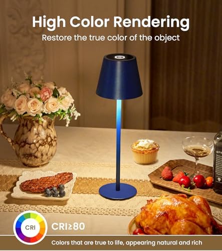 3 Pack Cordless Table Lamp, Portable Battery Operated Lamp with 3 Color Temps and Stepless Dimming, Rechargeable Table Lamp for Dinner, Desk, Cafe, Outdoor (Navy Blue) - Image 4