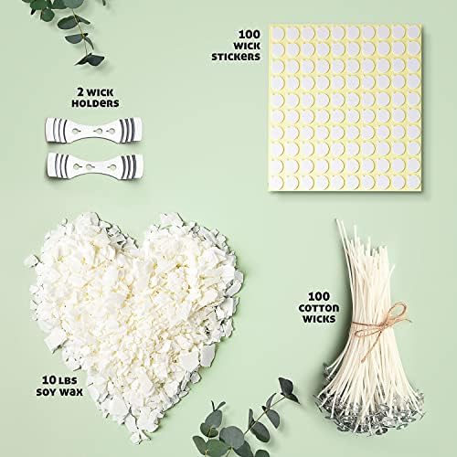 CraftBud Soy Candle Wax for Candle Making – Natural Soy Wax for Candle Making 10 lb Bag, Candle Making Wax, 10 Lbs. Soy Wax Flakes, 100 Candle Wicks, 100 Wick Stickers, and 2 Metal Centering Devices - Image 2
