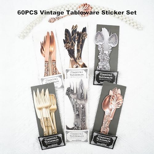 60 Pcs Vintage Cutlery Stickers for Scrapbooking and Journaling - Image 2