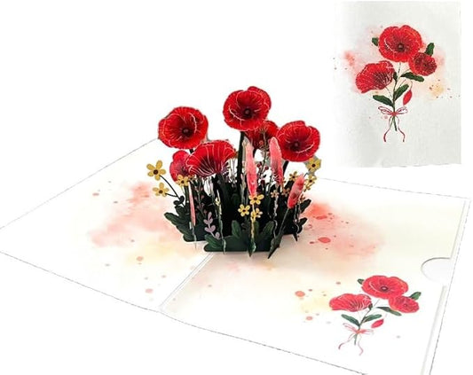 3D Red Pansy Pop-up Card, 3d Birthday Card, Thinking of You, Happy Mother Day, All Occasions, F53