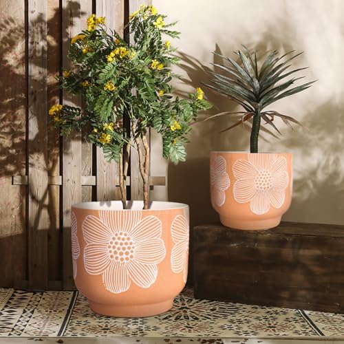 Ceramic Plant Pots, 8+6 Inch, 2 Pcs Indoor Planters with Drainage Holes - Image 3