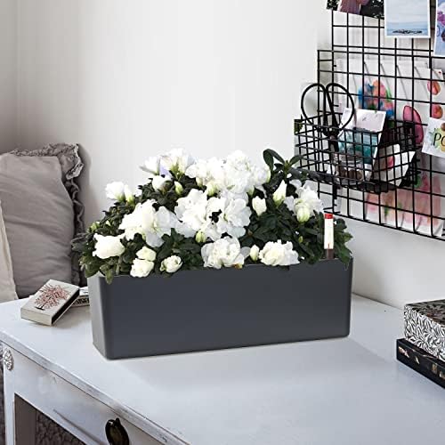 Elongated Self Watering Planter Pots 2-Pack Window Box 5.5 x 16 inch Indoor Home Garden Modern Decorative Pot for All House Plants Flowers Herbs (Dark Grey,2) - Image 3