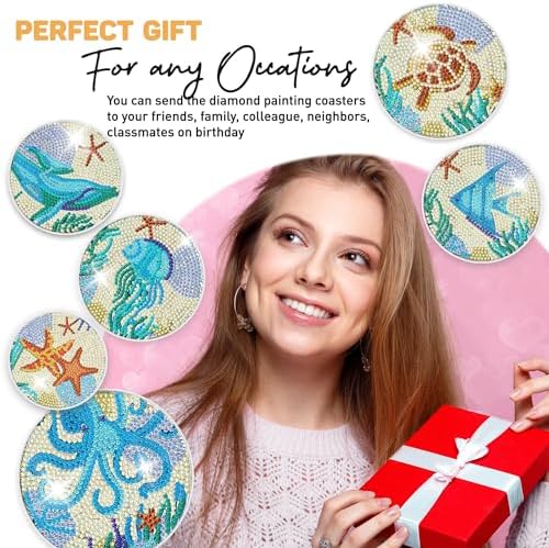 8 Pcs Ocean Animal Shaped Diamond Painting Kits, Diamond Painting Kits with Holder Ocean Animal, Diamond Art Coasters for Beginners Adults - Perfect Art Craft Supplies Gift!… (Ocean Animal) - Image 5