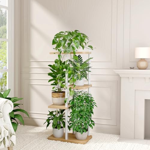 Bamworld Plant Stand 4 Tier Corner Metal Shelf White - Image 3