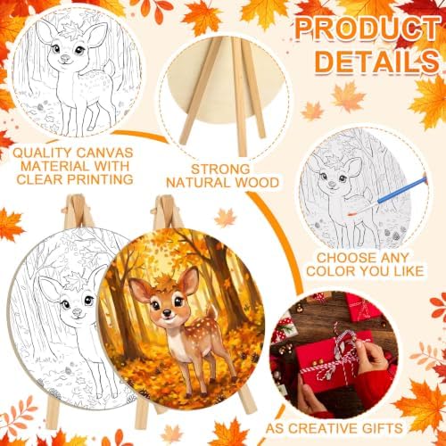 Supervitae 72 Piece Fall Round Pre Drawn Canvas Kit 5.9" Paint and Sip Kit for Adults Painting Party Pre Printed Canvas DIY with Pictures Paints Easels Brushes for Autumn Party Gifts - Image 3