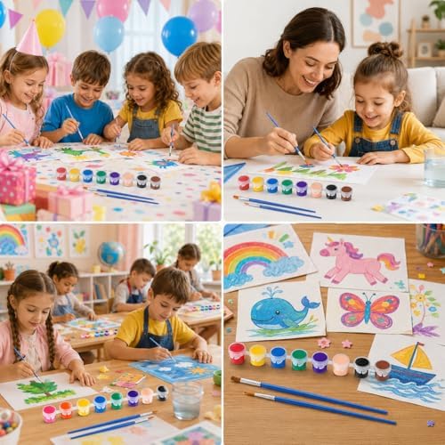 280 Pcs Washable Acrylic Paint for Kids Arts and Crafts, 20 Gouache Watercolor Paint Sets of 12 Colors for Party Classroom Painting Supplies, 20 Flat and 20 Pointed Brushes - Image 7