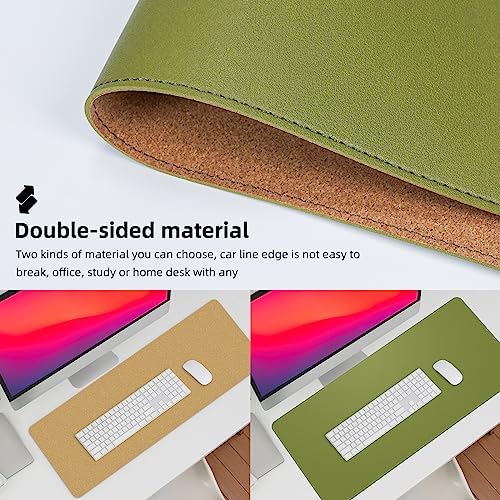 AFIING Leather Desk Pad Protector, Large Desk Mat with Natural Cork & PU Leather, Mouse Pad, Non-Slip, Waterproof Desk Writing Pad for Office and Home (Olive Green) - Image 4