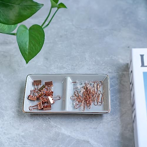 HANKOR Ceramic Jewelry Dish Tray, 2 Compartment Ring Dish, Decorative Trinket Tray for Rings, Earrings, Keys, Birthday Christmas Gifts, Grey - Image 4