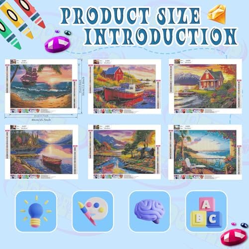 DOZEEZOP 6-Pack Diamond Art Kit for Adults, 5D Diamond Painting 16x12 Inch - Image 2