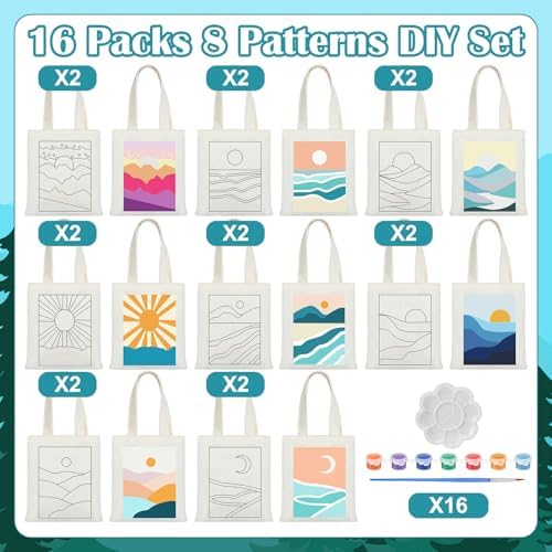 Aliceset 16 Pcs Color Your Own Bag Tote Bag Painting - Image 3