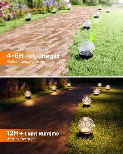 2 Pack 3.94" Warm White Solar Powered Cracked Glass Globe Lights - Image 3