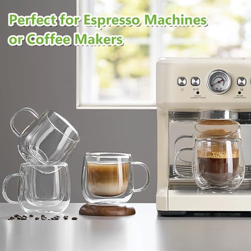 4 Pack Double Walled Glass Coffee Mugs, 16 oz Large Insulated Clear Coffee Cups with Handle, Cappuccino Mug for Espresso, Latte, Americano, Tea Bag, Beverage, Heat & Cold Resistant - Image 3