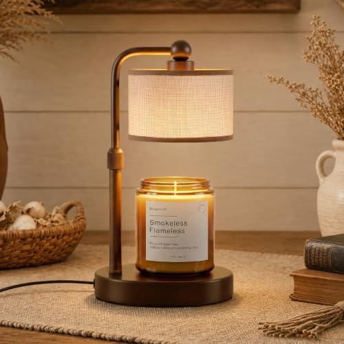 Candle Warmer Lamp with Timer, Modern Farmhouse Candle Warmer for jar Candles Brown, Electric Wax Warmer, Includes 2 Bulbs, Housewarming, Birthday Gift for Women, Mom, Her - Brown-Round by Bingyouth