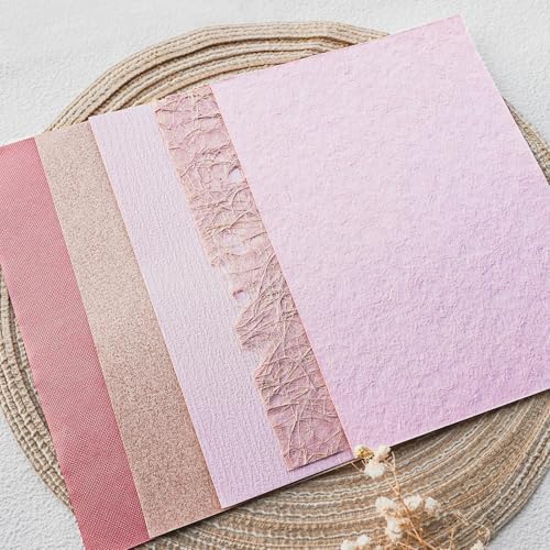 15-Piece Textured Scrapbook Paper & Mesh Fabric Set, Pink A5 Sheets - Image 6