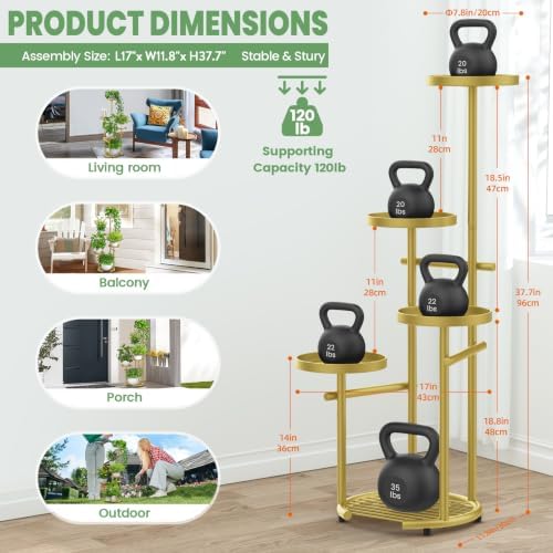 TOSKING Tall 5-Tier Round Metal Corner Plant Stand Indoor, Anti-Tip, Gold - Image 3