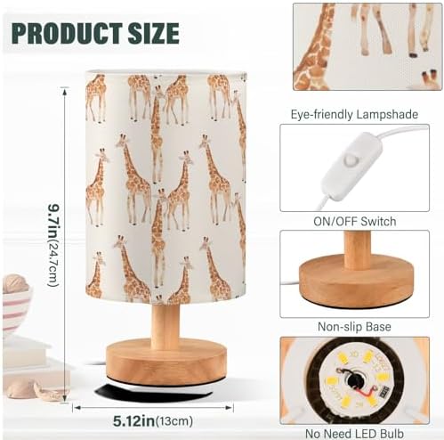 Brown Cartoon Giraffes on Beige Background Bedside Table Lamps with USB Port for Bedroom Lamp Accent Table Lamp Small Nightstand Lamp Sturdy Linen Shade Wooden Decorative Lamps for Home|Kids|Holiday - Image 4