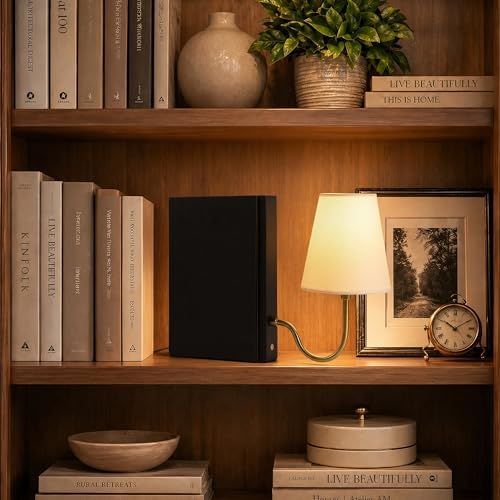 AELS Solid Wood Bookshelf Lamp with Bulb, 3-Color Touch Control Dimmable Table Lamp with Linen Shade, Modern Decorative Bookend Lamp for Bedroom, Office & Bookshelf Decor, Black - Image 6