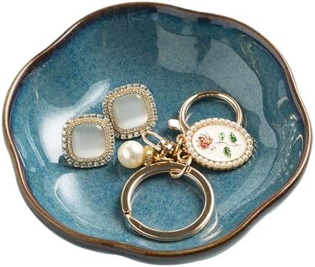 BEUNAIZER Ceramic Ring Dish, 4.3 in Flower Jewelry Tray with Raised Sides by BEUNAIZER