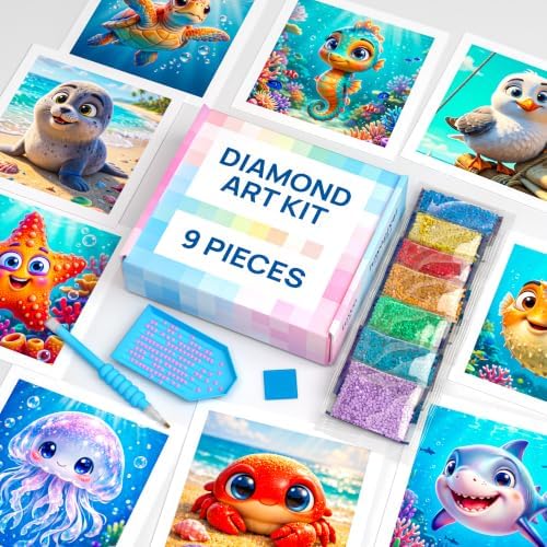 LuwoArte 9 Pack Sea Animals Diamond Art Kits for Adults Beginners by LuwoArte