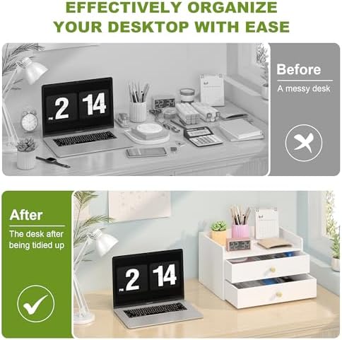 Bamboo Desk Organizer - Stackable, No Assembly Required, Ideal for Office/Home Use - Perfect for Toiletries, Stationery, Accessories. (White, Two level drawer box with sides) - Image 6
