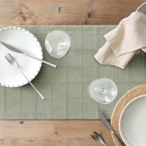 ZeeMart Linen Checked Farmhouse Table Runner, 13x72 Inches Seeding Green - Image 7