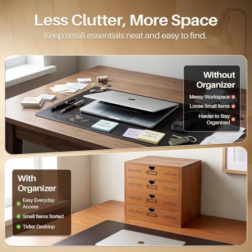 Flexzion Wooden Storage Box with 4 Drawers, Vintage Desktop Organizer - Image 5