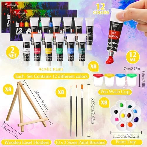 Cholemy 8 Set Paint and Sip Kit for Adults 8'' x 10'' Pre Drawn Canvas with Wooden Easels Acrylic Paint Brushes Wash Cup Palette Apron for Painting DIY Date Night Party Supplies(Sunflower) - Image 4