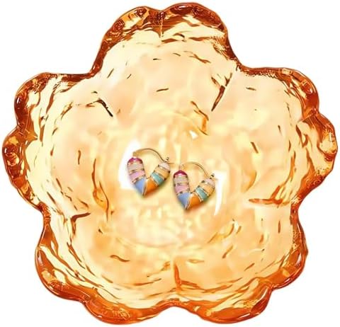 Amber Crystal Flower Jewelry Ring Dish, Clear Trinket Bowl, Cute Nightstand Decor Ring Holder for Women, Home Decor Gifts for Women, Wedding, Birthday, Mother's Day by Koyzsen