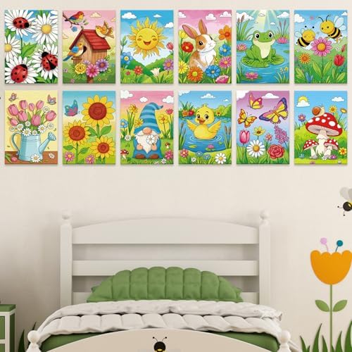 Louise Maelys Pre Drawn Canvas to Paint for Kids, 12 Pack Flowers & Animals - Image 4