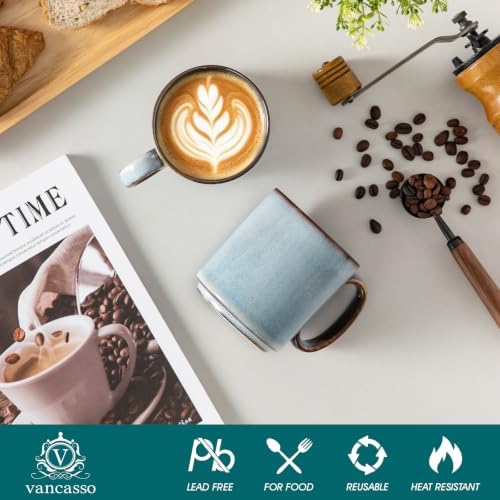 vancasso ONION Ceramic Coffee Mugs Set of 6, 16 Oz Coffee Cups for Latte, Cappuccino, Tea & Hot Cocoa, Artisan Modern Style for Coffee Bar, Home & Kitchen, Microwave & Dishwasher Safe, Light Blue Gray - Image 3