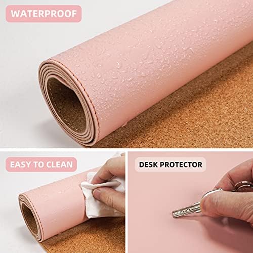 AFIING Cork Desk Mat 47" x 23.6", Dual-Sided Natural Cork & PU Leather Desk Pad, Non-Slip Waterproof Large Mouse Pad for Office, Home & Gaming (Pink) - Image 4