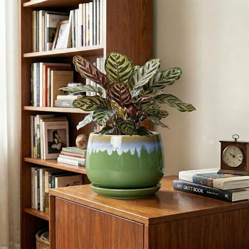 Ceramic Flower Pots, 7 Inch Indoor Plant Pot, Green-Blue - Image 5