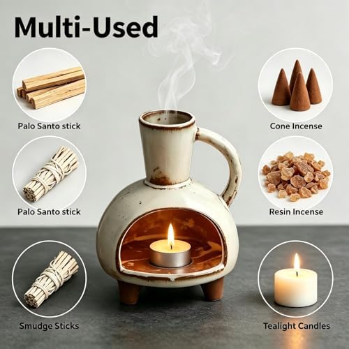Ceramic Incense Holder, Mini Palo Santo Burner Chimney for Palo Santo Sticks, Cone Incense and Sage Smudging, Handmade Cone Incense Holder Burner for Yoga, Meditation, and Energy Cleansing (Retro 01) - Image 2