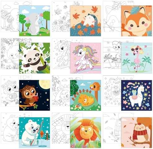 Affrolling 12 Pcs Pre Drawn Canvas for Painting for Adults 8 x 8 Inch Canvas Painting Kits Stretched with Drawing Ready to Paint Beginner Artists Date Night Party Supplies(Animals) by Affrolling