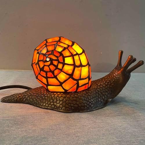 Bieye L10963 Tiffany Style Stained Glass Land Snail Accent Lamp, Orange - Image 4