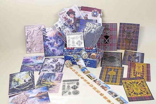 Scotland Box – 9-Piece Scottish Craft Set with Landscapes Transparent Tape, Washi, Clear Stamps, Wooden Stamp, Tartan Stickers, Watercolor Transfers, Paper & Foil for Journals, Planners & DIY Projects by Unknown