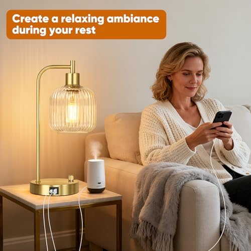 Clear Glass Table Lamps Set of 2, Dimmable Bedside Lamps for Living Room - Image 5