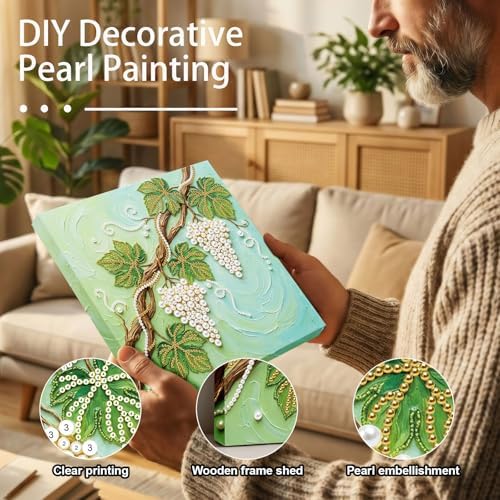 LQCrafK DIY Pearl Art Painting Handcraft Kit for Adults Beginners with Tools and Framed Painting, Creative Design,Self-Adhesive, Healing Stress-Relieving Home Wall Decoration-Grape - Image 2