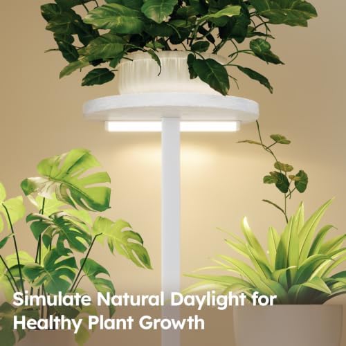 Homsorout Plant Stand Indoor with Grow Light, 6-Tiered Tall Plant Stand Indoor, Metal Plant Shelf with Hanging Basket Hook and Adjustable Light, Ideal for Living Room, Garden, Round Patio white - Image 3
