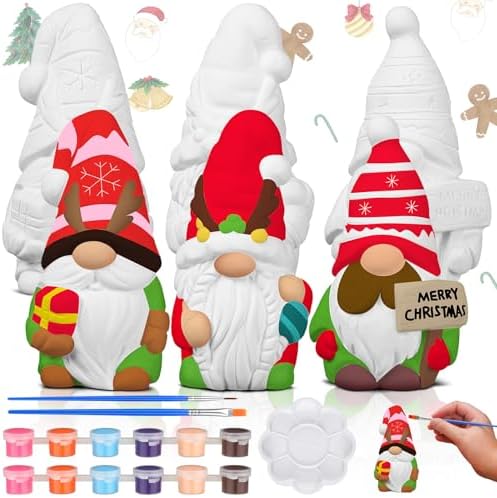 Youyole 3 Pack Gnome Figurines, Christmas DIY Ceramic to Paint Craft Kit by Ajaredlulu